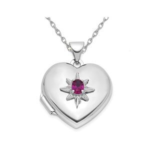 1/5 Carat (ctw) Lab-Created Ruby Starburst Heart Locket Pendant Sterling Silver